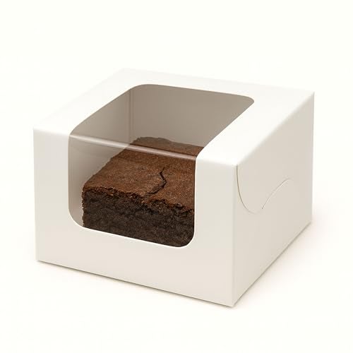 mudrit Bakery Box with Window, Pack of 20, for Brownie, Donut, Ladoos, Chocolates, Macarons, Size 3.25x3.25x2 inches (White) - Image 1