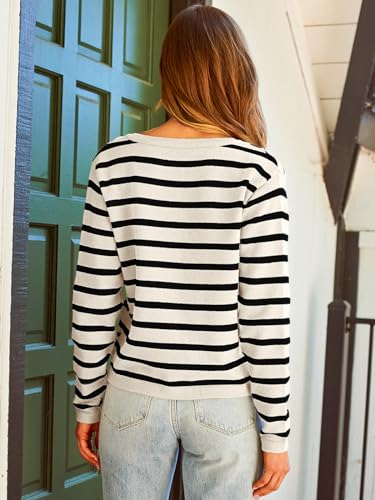 LILLUSORY Women Cardigan Sweaters Fall Outfit Clothes Fashion Cropped Jackets Trendy 2025 Casual Long Sleeve Tops Striped ApricotBlack S - Image 5