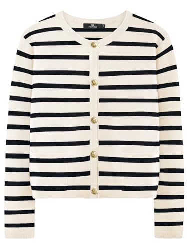 LILLUSORY Women Cardigan Sweaters Fall Outfit Clothes Fashion Cropped Jackets Trendy 2025 Casual Long Sleeve Tops Striped ApricotBlack S - Image 1