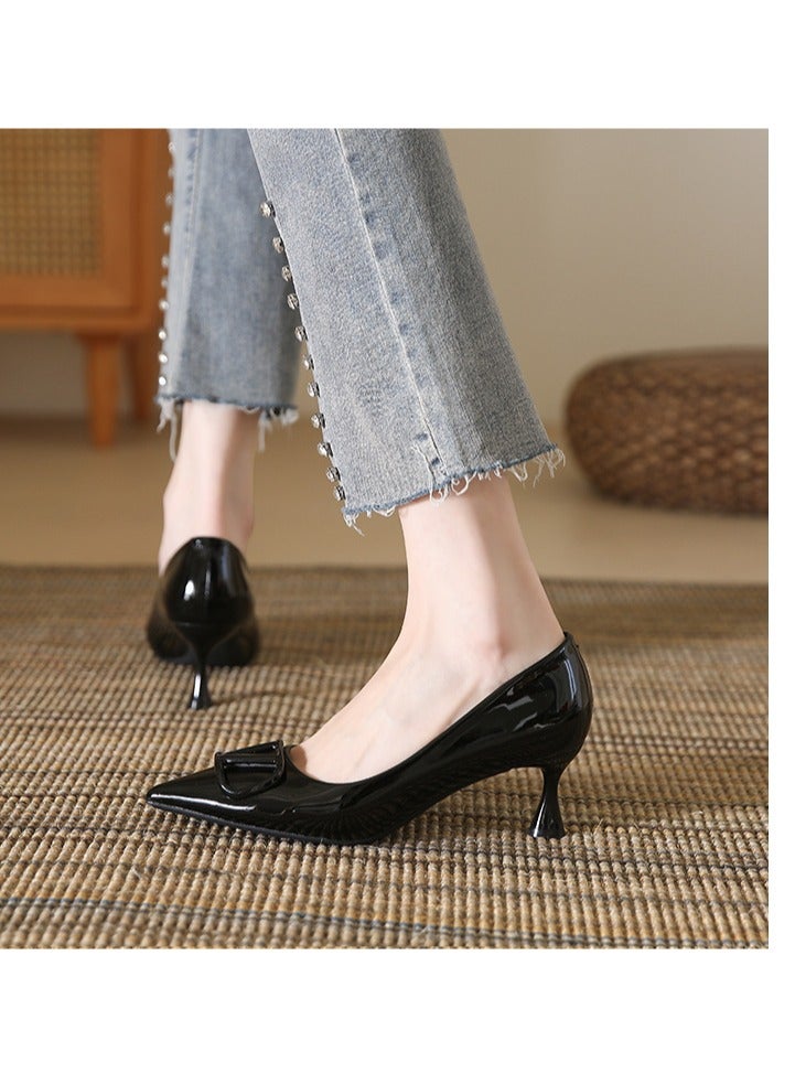 Nariele New Pointed Leather High-Heeled Shoes Slim Heels - Image 2