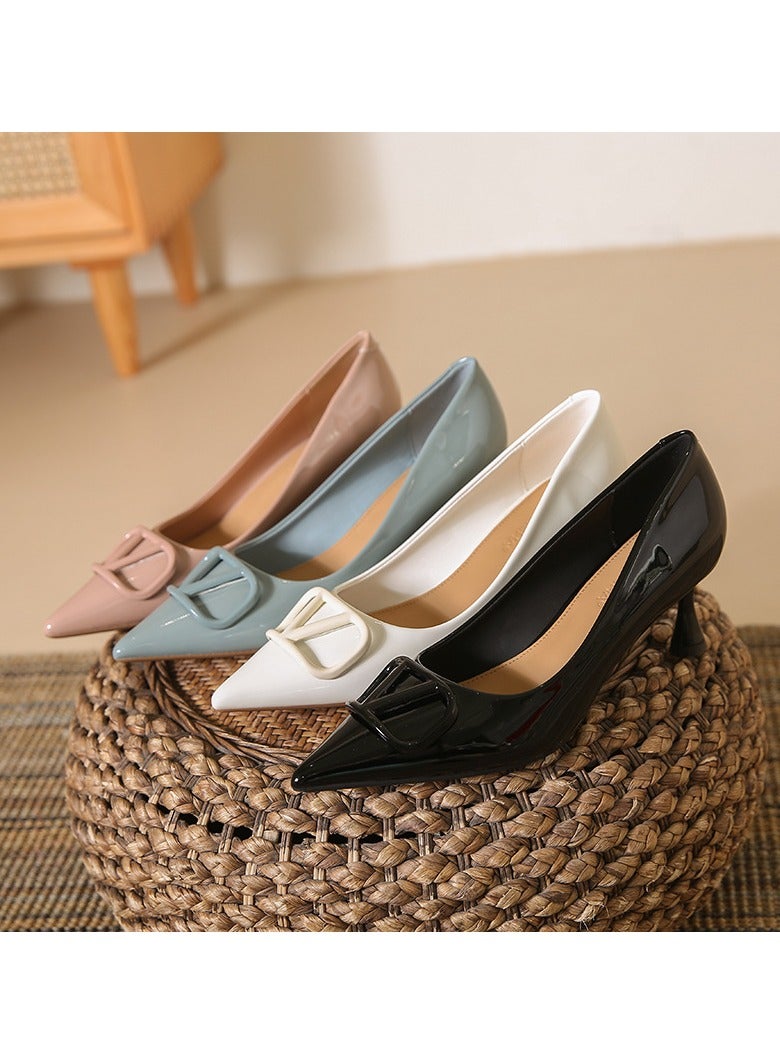 Nariele New Pointed Leather High-Heeled Shoes Slim Heels - Image 4