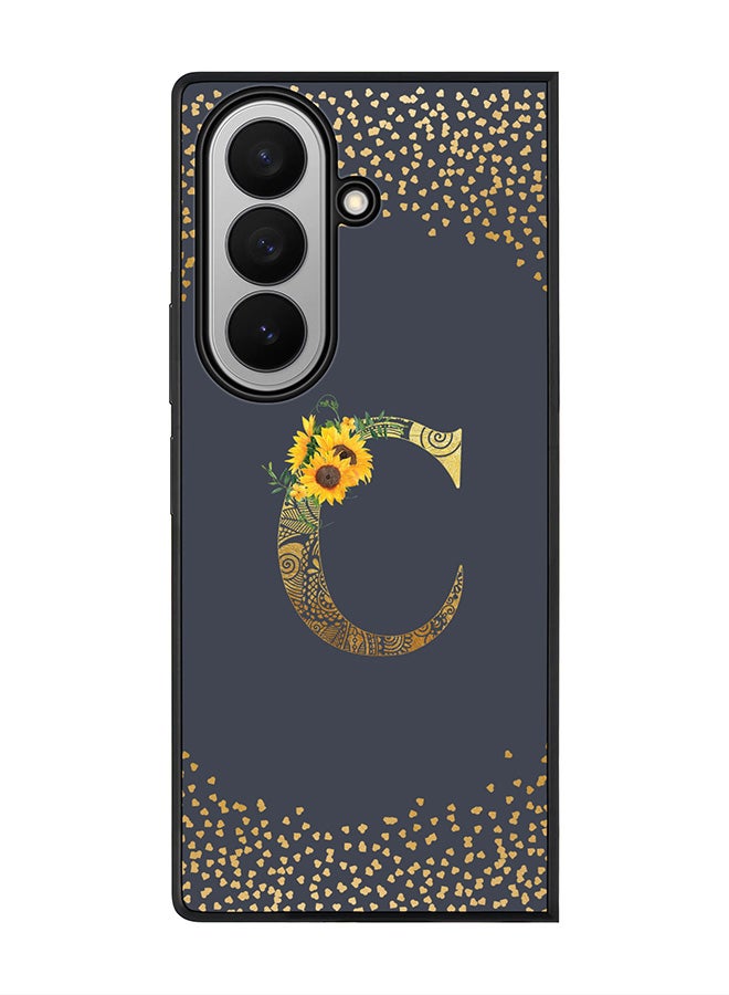 Stylizedd For Samsung Galaxy Z Fold7 Case,Slim fit Camera Protection, Shockproof Thin Phone cover  - Custom Floral Monogram - C  (Grey )