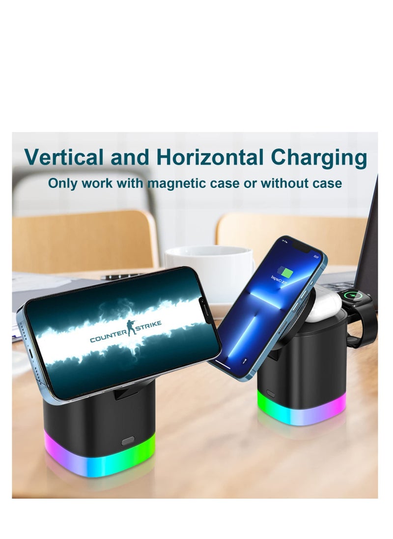 SYOSI - Magnetic Wireless Charger 4 in 1-15W Wireless Charging Station for Multiple Devices,Mag-Safe Charger Stand for iPhone 12 13 Pro/Max/Mini, AirPods, Apple Watch, Wireless Charging with RGB Night Light - Image 1