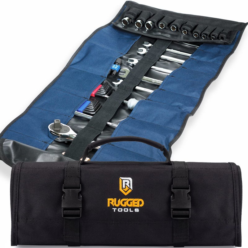Rugged Tools 32 Pocket Tool Roll Organizer - Wrench Organizer & Tool Pouch - Wrench Roll Includes Pouches for 10 Sockets - Roll Up Tool Bag for Electrician, HVAC, Plumber, Carpenter or Mechanic - From Rugged Tool - Image 1