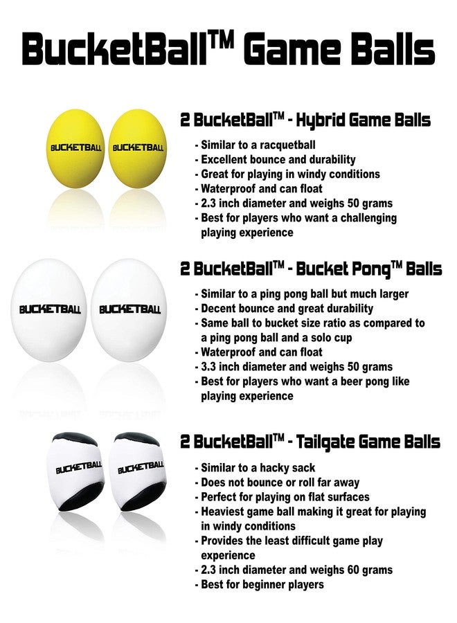 BucketBall Game Ball Pack | Includes 6 Pieces: 2 Bucket Pong Balls, 2 Hybrid Balls, and 2 Tailgate Balls - Image 2