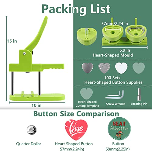 Happizza Heart-Shaped Button Maker Machine, Detachable Heart DIY Pin Button Maker Press Machine Kit, Badge Button Press Machine Pin Maker Machine with Free 100pcs Button Parts - Image 2