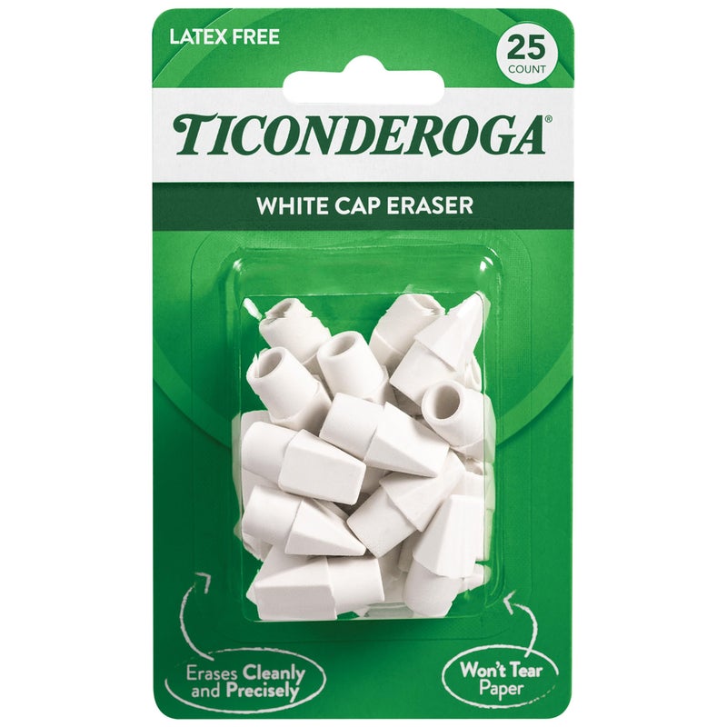 Ticonderoga Pencil Cap Erasers White 25 Count 6 Packs X38025