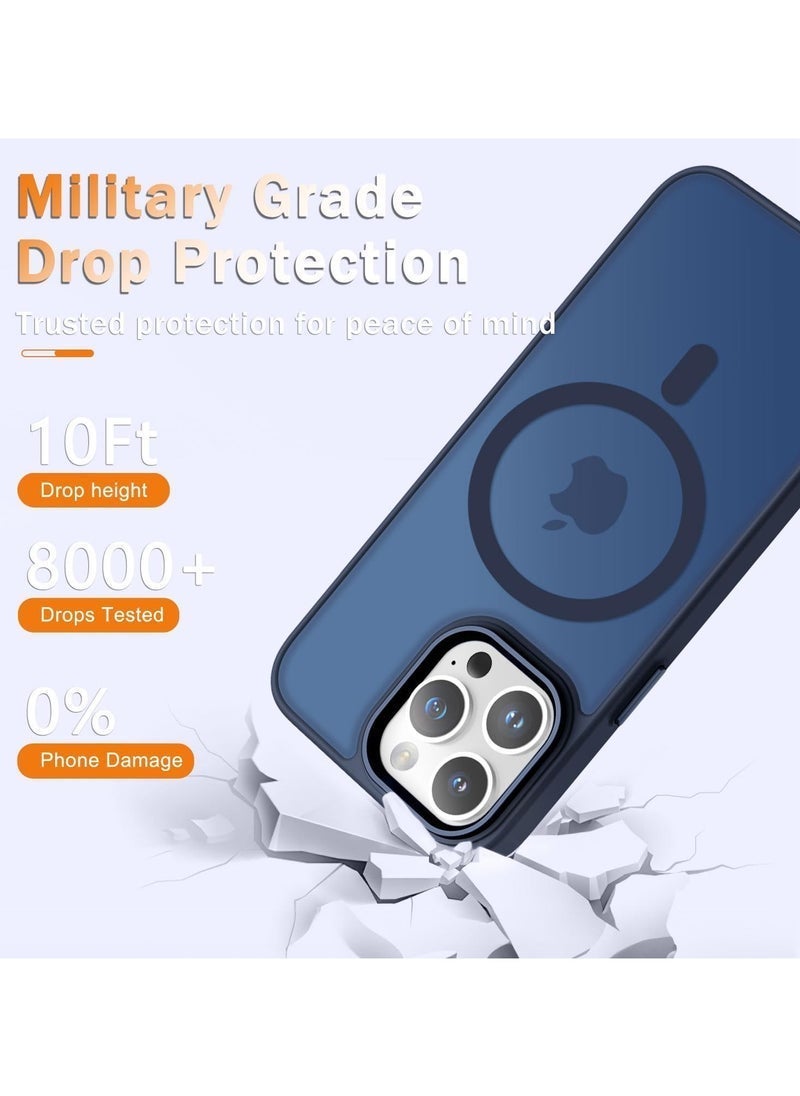 MUNTAQI iPhone 13 Pro Max Case – Matte Magnetic Phone Case with 1 Screen Protector, MagSafe Compatible, Translucent Frosted Slim Shockproof Cover for iPhone 13 Pro Max 6.7", Full Protection, Navy Blue - Image 4