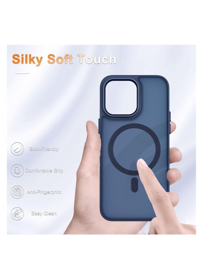 MUNTAQI iPhone 13 Pro Max Case – Matte Magnetic Phone Case with 1 Screen Protector, MagSafe Compatible, Translucent Frosted Slim Shockproof Cover for iPhone 13 Pro Max 6.7", Full Protection, Navy Blue - Image 3