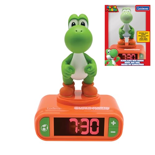 LEXiBOOK Super Mario Yoshi Nightlight Alarm Clock Sounds and Melodies LCD Backlit Screen Luminous Snooze RedGreen RL800NI1 - Image 1