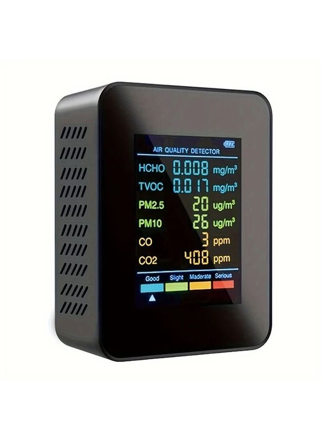 6 In 1 Air Quality Monitor Battery Powered Black Measures CO2 CO PM2 5 PM10 HCHO TVOC - Image 5