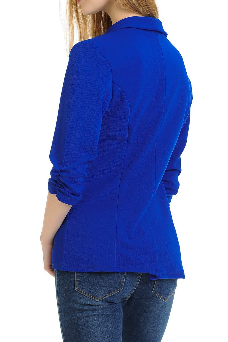 MINEFREE Women's 3/4 Ruched Sleeve Lightweight Work Office Blazer Jacket RoyalBlue S - Image 4
