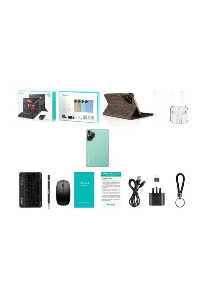 Telzeal P100 10.1-Inch Android 13 Tablet with 5G WiFi, Dual SIM, 8GB RAM, 512GB ROM, 8000mAh Battery, Wireless Keyboard & Mouse, Dual Camera, Slim Metal Design – Green - Image 4