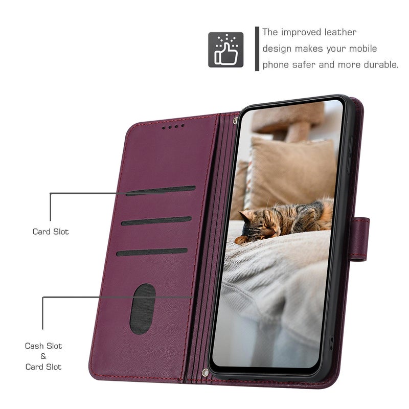 HuHa Protective Cover For Tecno Spark Go 2024 4G Embossed Kitten Phone Leather Case with Lanyard(Wine Red) - Image 5