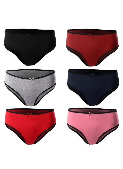 Bundle OF Six Brief Smooth Cotton Hipster Panties Multicolour