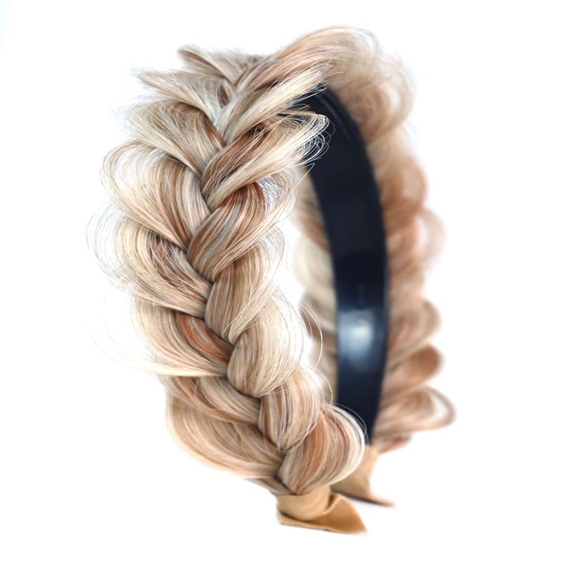 TOECWEGR Braided Headband WithTooth Wide Braid Messy Hair Hoop WomenFashion Hair AccessoriesGolden Brown Mixed Bleach Blonde - Image 2