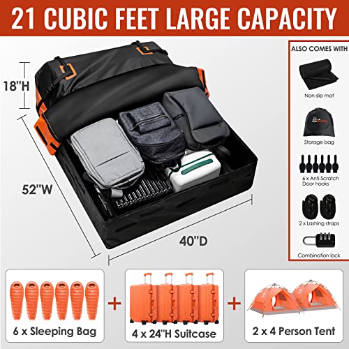 Asinking Car Rooftop Cargo Carrier - 21 Cubic Feet, 100% Waterproof Heavy Duty 840D Car Roof Bag for All Vehicles with/Without Racks - Anti-Slip Mat, 6 Door Hooks, Storage Bag, 2 Extra Straps - Image 4
