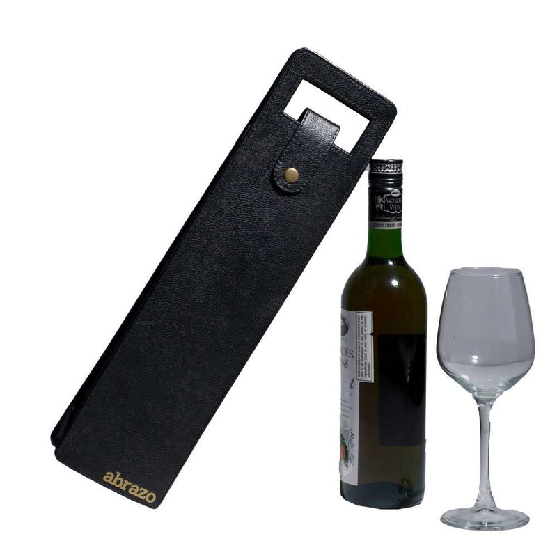 abrazo Faux Leather Wine Bottle Holder, Wine Gift Bag, Hot/Cold Container Cover/Case Bag, Bottle Carry Bag (Black) - Image 1