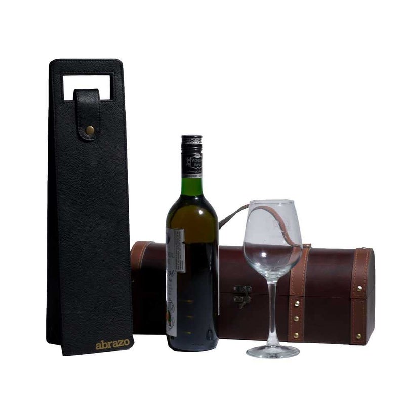 abrazo Faux Leather Wine Bottle Holder, Wine Gift Bag, Hot/Cold Container Cover/Case Bag, Bottle Carry Bag (Black) - Image 2