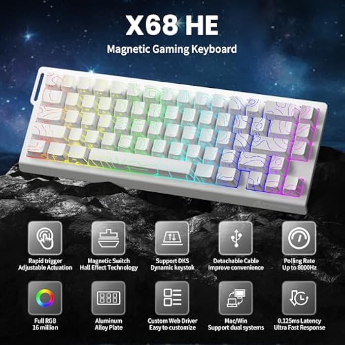 rayihni ATTACK SHARK X68 HE RAPID TRIGGER KEYBOARD MAGNETIC SWITCH (WHITE) - Image 2