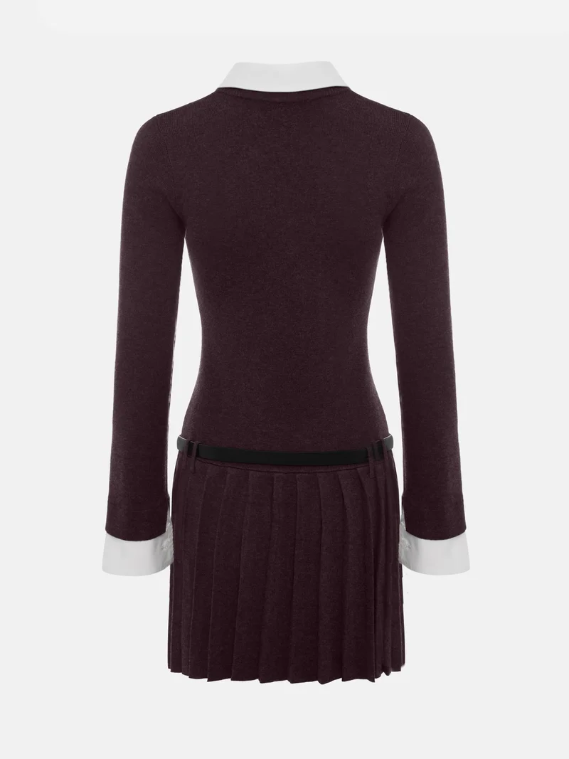 Lichi  Mini knitted dress with contrast inserts and eco leather belt for Women | Best Price UAE