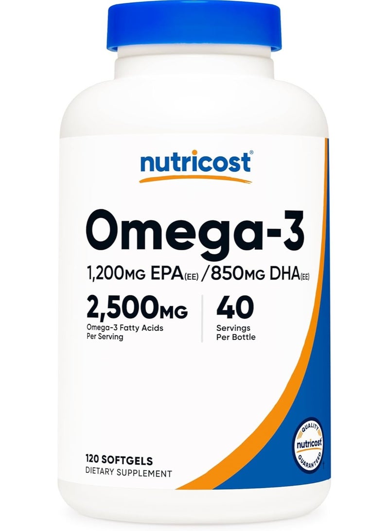Nutricost Omega 3 Fish Oil - 2500MG, 120 Softgels (40 Serv) - Fish Oil, Wild Caught! 1200mg EPA 850mg DHA - Non-GMO, Gluten Free - Image 1