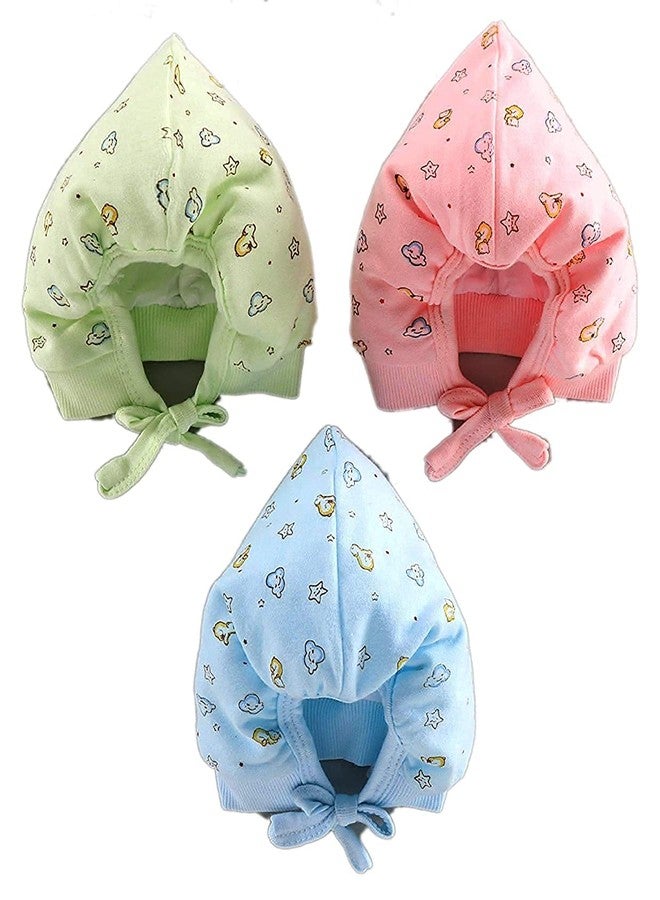 neha enterprises New Born Baby Soft Cotton Knot Closer Caps Unisex Hat Topi Pack of 3 pcs (Multicolor, 12-18 Months) (001) - Image 1
