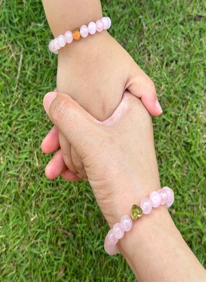 اتش تي اتش مجموعة أساور متطابقة على شكل قلب للأم وابنتها، هدايا اليوم الأول من المدرسة (لون وردي) - Image 4