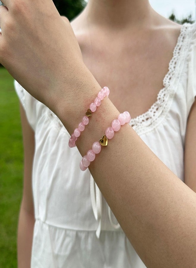 اتش تي اتش مجموعة أساور متطابقة على شكل قلب للأم وابنتها، هدايا اليوم الأول من المدرسة (لون وردي) - Image 3