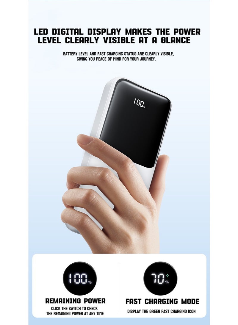 Philips 22.5W Fast Charging Power Bank 20000mAh with Built-in Dual Cables, LED Digital Display, Portable Mobile Charger (Black/White) WHITE - Image 3