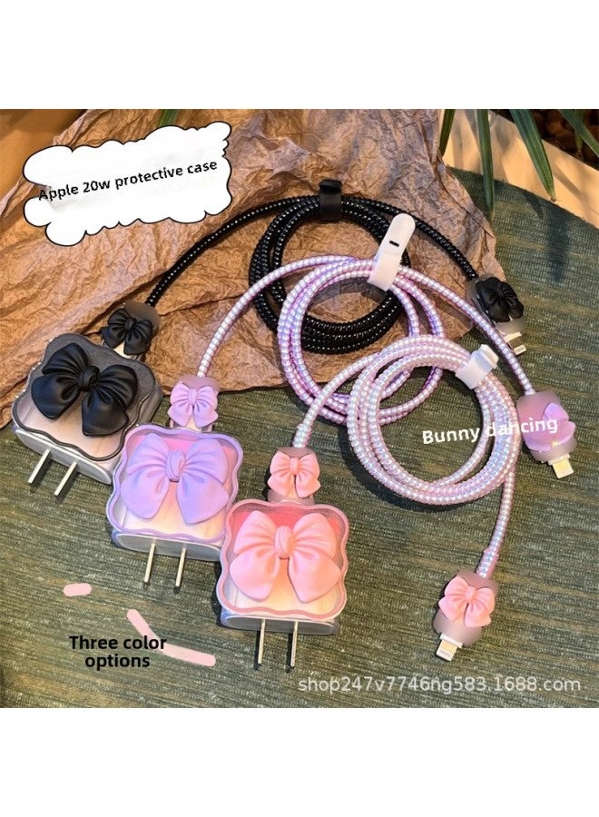 Bow Apple 14 Charger Protective Cover IPhone13 Applicable IPad Data Cable 20W Fast Charging Head 15Pro-Color:Pink Wave Bow ]-Applicable Model:iPhone18W/20W  - Image 3