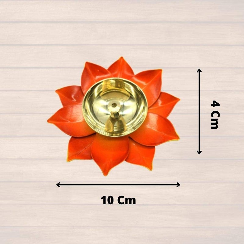 Dalvkot Dalvkot Orange Color Kamal Patta Lotus Design Brass Diyas Oil Lamps for Pooja Rooms and Diwali Festivals 2  - Image 3