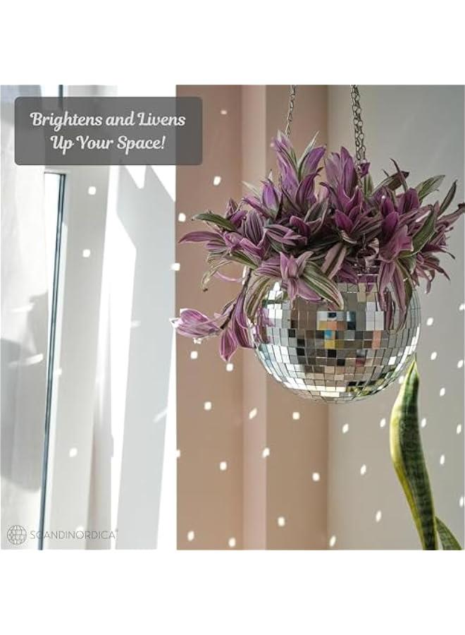 HOOKOR Disco Ball Planter – Disco Ball Plant Hanger, Mirror Disco Glitter Planter with Chain and Macrame Rope, Boho Hanging Planter | Disco Ball Decor (Silver)  - Image 4