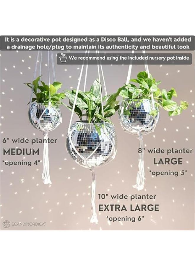 HOOKOR Disco Ball Planter – Disco Ball Plant Hanger, Mirror Disco Glitter Planter with Chain and Macrame Rope, Boho Hanging Planter | Disco Ball Decor (Silver)  - Image 5