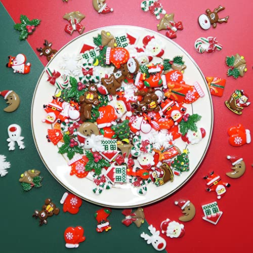 HADDIY Christmas Resin Charms for Crafts,100 Pcs Flatback Slime Charm Beads Miniature Ornaments for Christmas Embellishments,Craft Supplies and Mini Christmas Decorations - Image 2