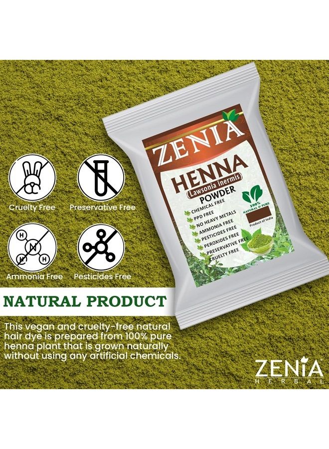 zenia 100% مسحوق الحناء النقي والطبيعي (لاوسونيا إينرميس) | 100 جرام (3.5 أونصة) | لون شعر برتقالي-أحمر | منخول ثلاث مرات | طازج من راجستان | بدون مواد كيميائية، بدون إضافات - Image 1