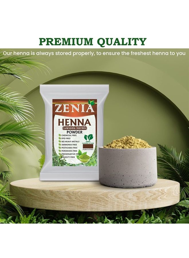 zenia 100% مسحوق الحناء النقي والطبيعي (لاوسونيا إينرميس) | 100 جرام (3.5 أونصة) | لون شعر برتقالي-أحمر | منخول ثلاث مرات | طازج من راجستان | بدون مواد كيميائية، بدون إضافات - Image 2