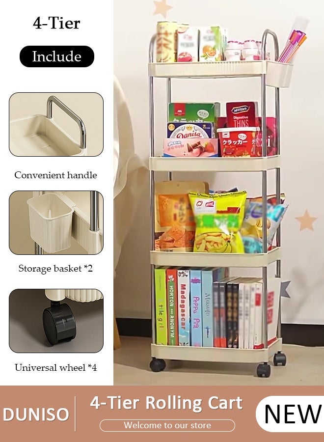 DUNISO 4-Tier Rolling Utility Cart with Drawer, Multifunctional Storage Organizer, Rolling Cart with Shelf & Metal Wheels,Storage Cart for Kitchen, Bathroom, Living Room, Office - Image 1