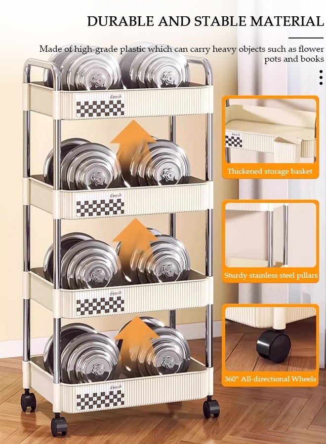 DUNISO 4-Tier Rolling Utility Cart with Drawer, Multifunctional Storage Organizer, Rolling Cart with Shelf & Metal Wheels,Storage Cart for Kitchen, Bathroom, Living Room, Office - Image 5