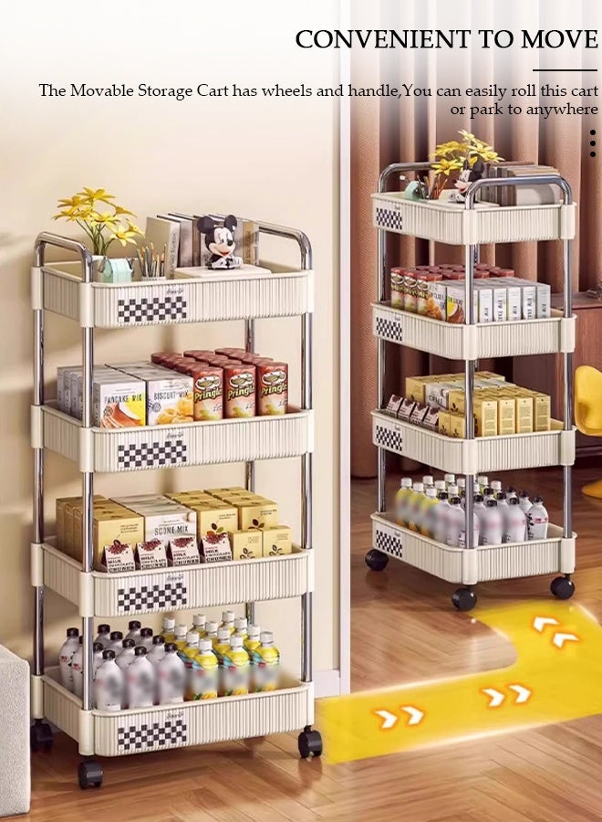 DUNISO 4-Tier Rolling Utility Cart with Drawer, Multifunctional Storage Organizer, Rolling Cart with Shelf & Metal Wheels,Storage Cart for Kitchen, Bathroom, Living Room, Office - Image 4