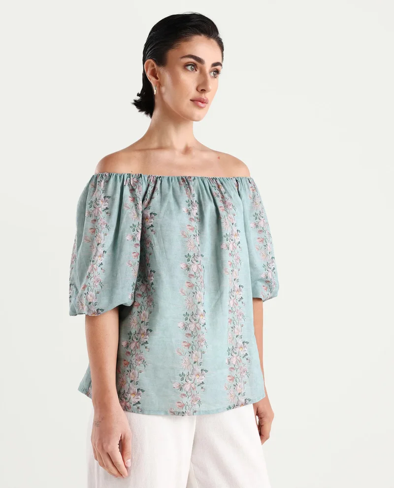 Rareism Women's Off Shoulder Balloon Sleeve Top