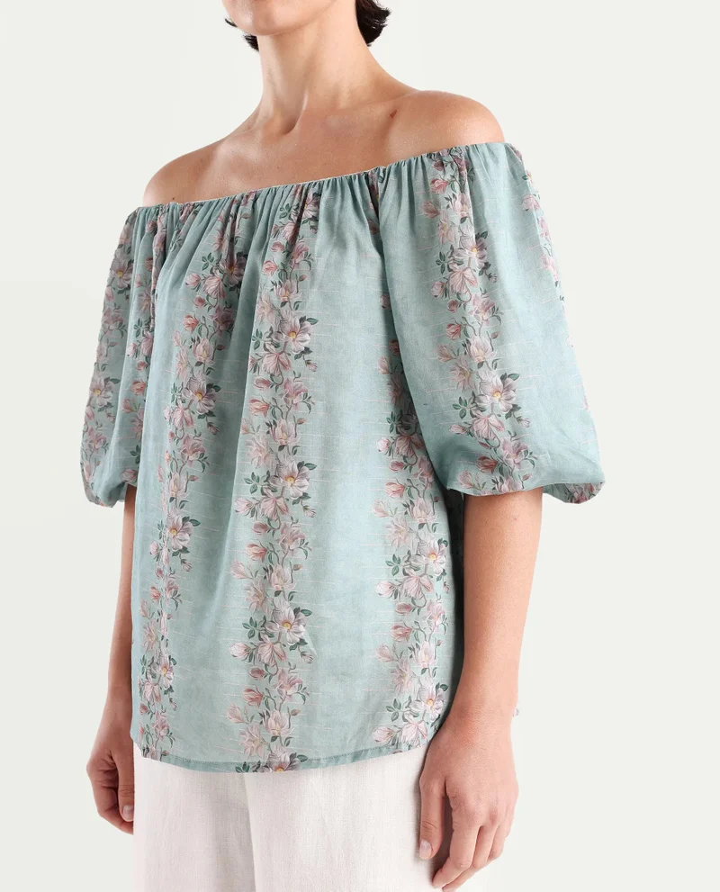 Rareism Women's Off Shoulder Balloon Sleeve Top