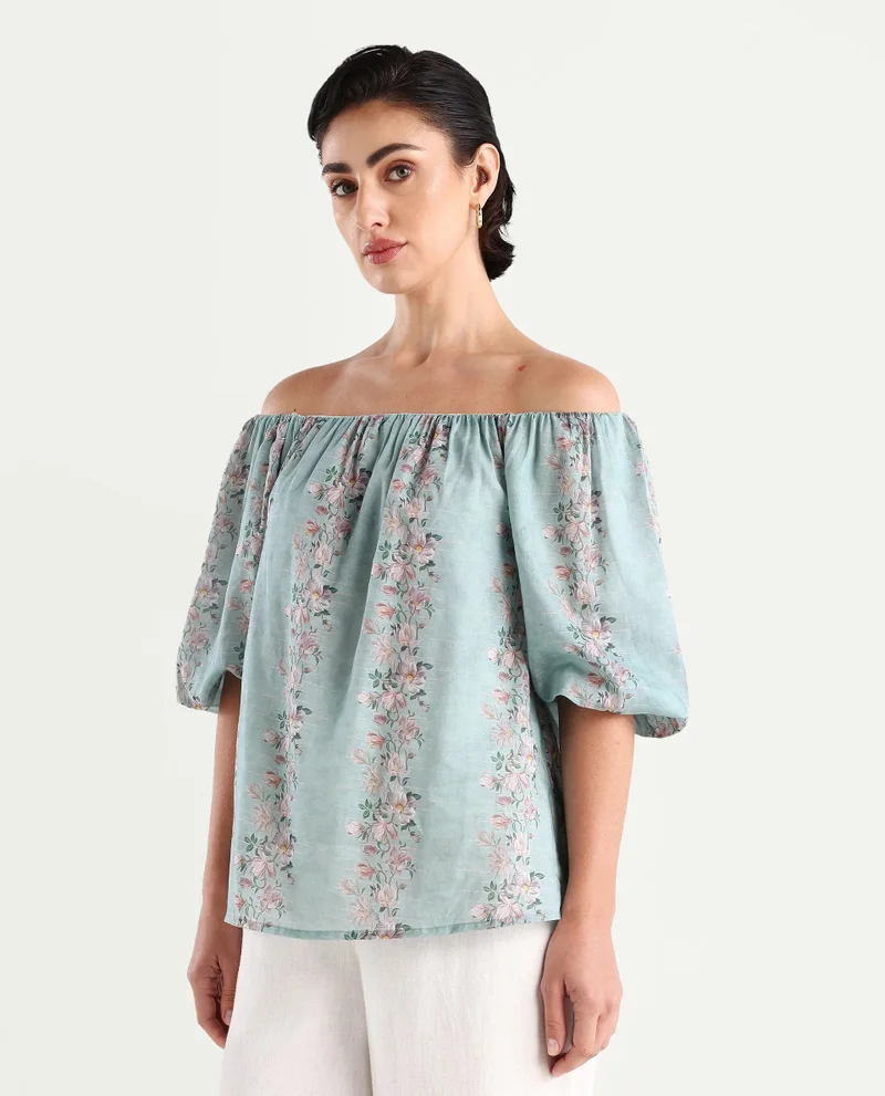 Rareism Women's Off Shoulder Balloon Sleeve Top
