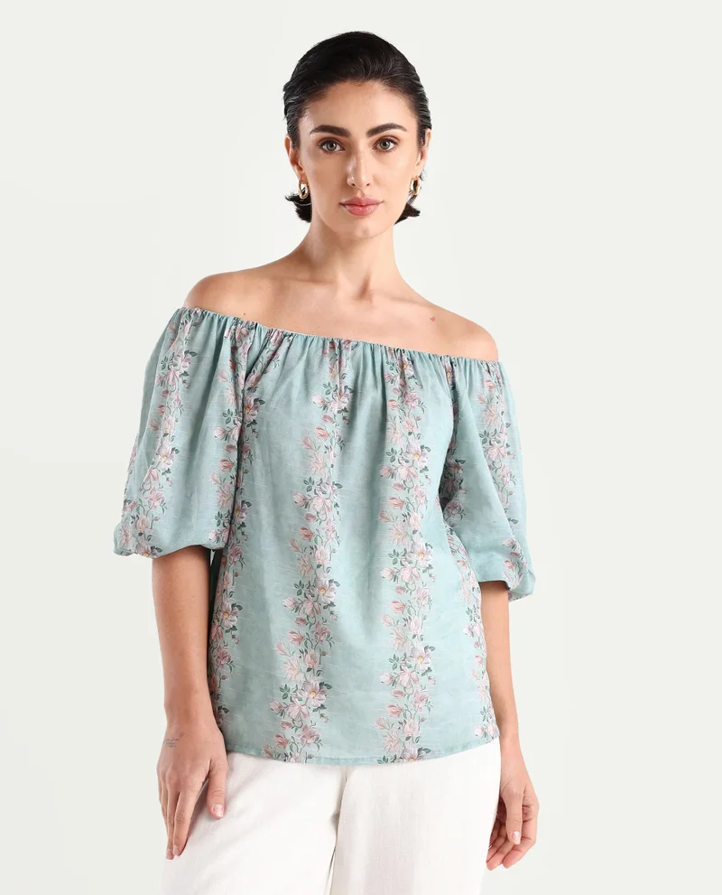 Rareism Women's Off Shoulder Balloon Sleeve Top
