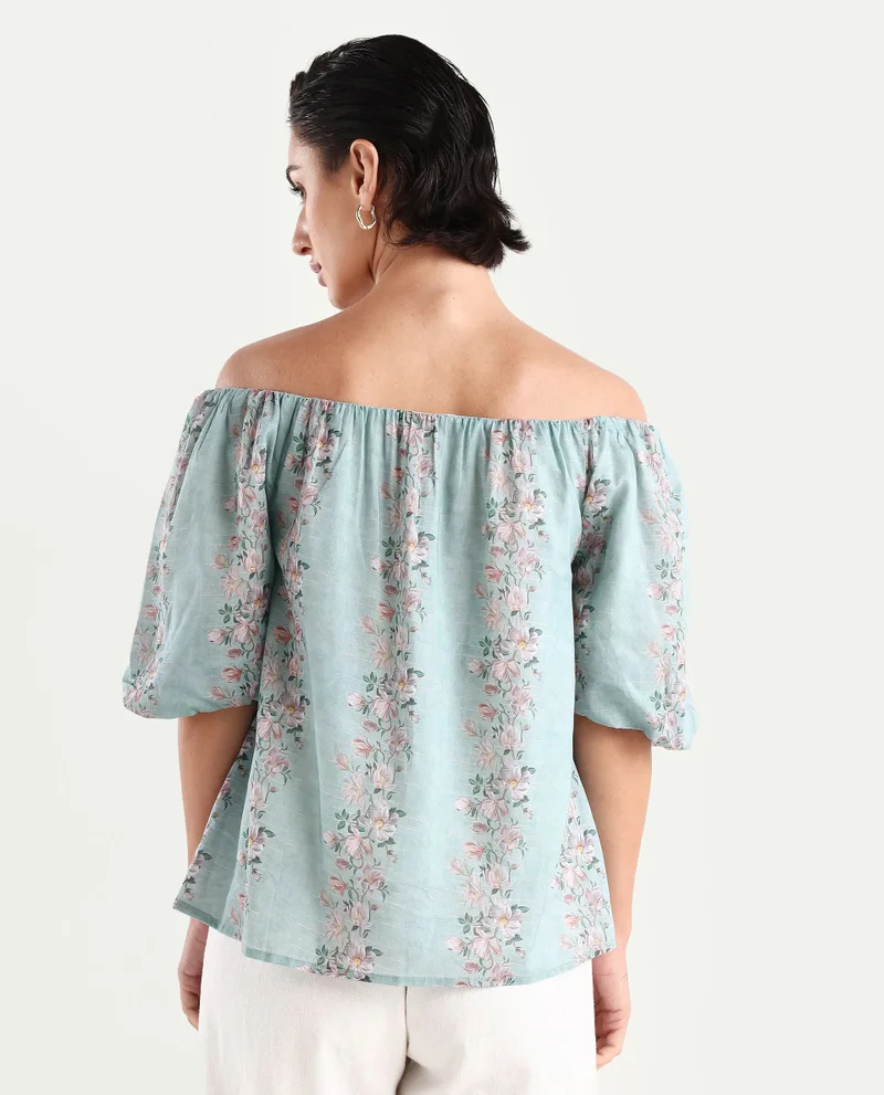 Rareism Women's Off Shoulder Balloon Sleeve Top