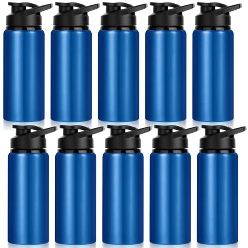 LYDTICK 10 Pack Water Bottles Bulk, 20oz Sports Aluminum Water Bottle with Snap Lids Metal Reusable Water Bottles Leak proof Personalized Bottle for Travel Camping Gym Hiking Fishing(Blue) - Image 1