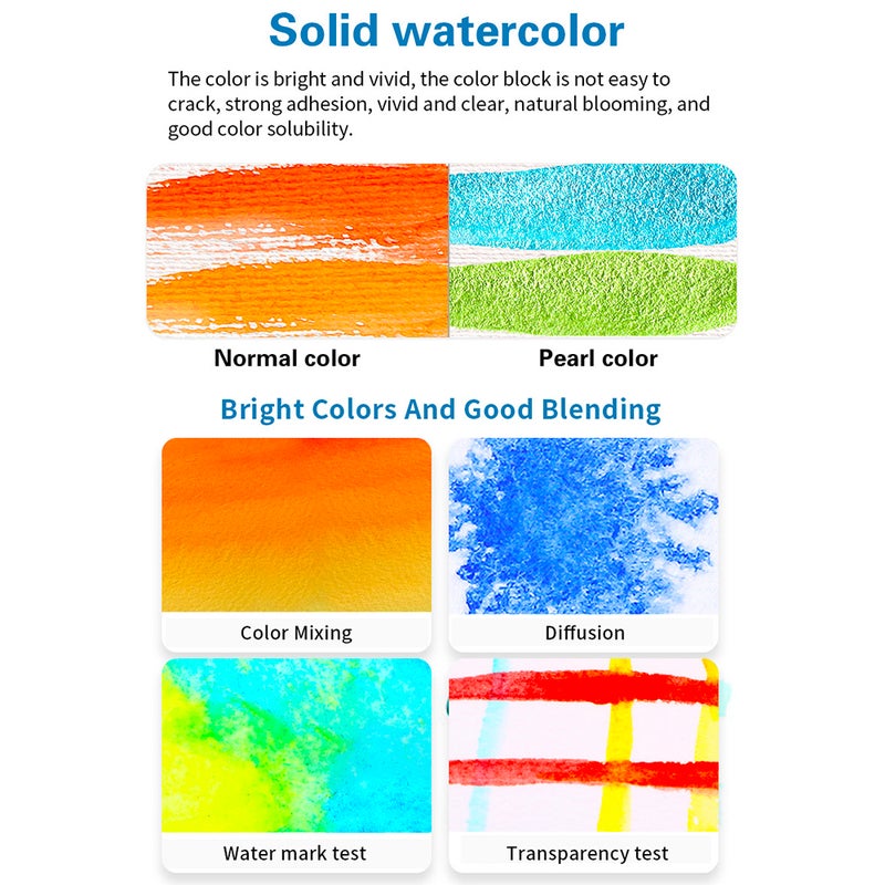 Watercolor Paint Set 24 Colors Professional Art Supplies Including 8 Pearlescent and 16 Fluorescent Colors with Watercolor Brush Pen  for Artists Beginners Students Adults Drawing Painting - Image 5