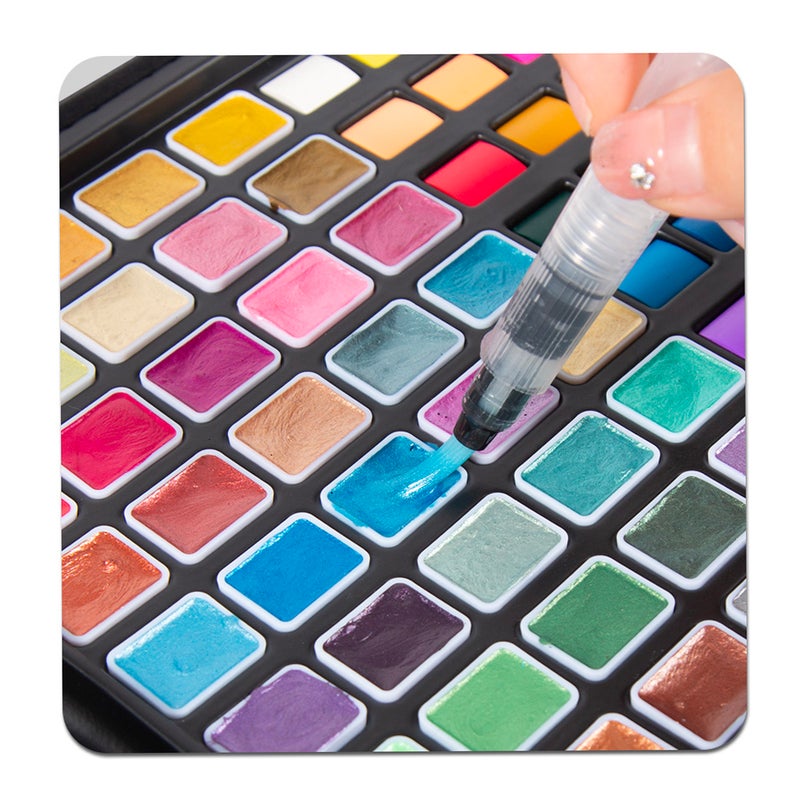 Watercolor Paint Set 24 Colors Professional Art Supplies Including 8 Pearlescent and 16 Fluorescent Colors with Watercolor Brush Pen  for Artists Beginners Students Adults Drawing Painting - Image 3