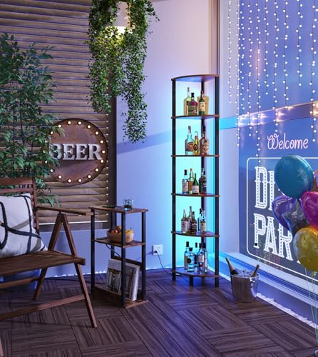 VIMBER 6-Tier Corner Shelf with LED Light, Industrial Corner Ladder Shelf, Rustic Display Shelf for Living Room, Bedroom, Kitchen, Home Office, Sturdy Frame, Rustic Brown and Black UJSJ002F - Image 5