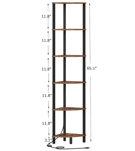VIMBER 6-Tier Corner Shelf with LED Light, Industrial Corner Ladder Shelf, Rustic Display Shelf for Living Room, Bedroom, Kitchen, Home Office, Sturdy Frame, Rustic Brown and Black UJSJ002F - Image 4